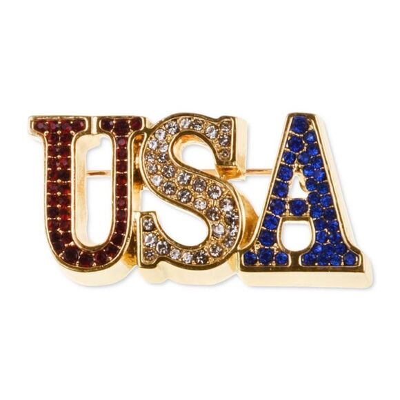Charter Club Holiday Lane Gold-Tone Red, White & Blue Pavé USA Pin New - Picture 1 of 4